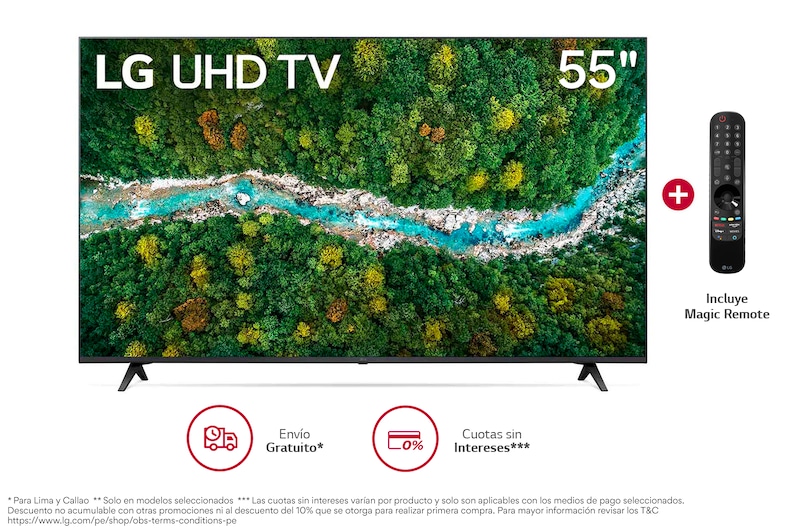LG UHD ThinQ AI 55" UP7760 4K Smart TV, 4K Procesador Inteligente α5, 55UP7760PSB